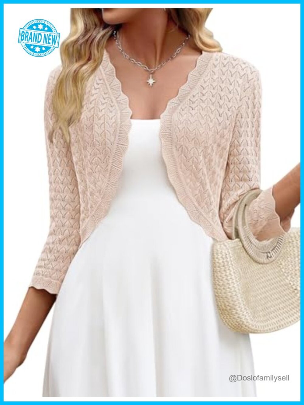 Crochet Bolero Shrug Cropped Cardigan 3/4 Sleeve V-Neck Lightweight Summer Top
